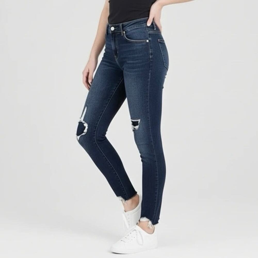 GAP Best Girlfriend Jeans Womens 29 Regular Dark Wash Distressed Raw Hem Stretch
